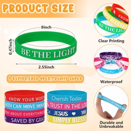 Furbeko 36 Sets Bible Verses Bracelets Christian Rubber Bracelets Faith Hope Silicone Wristbands Bracelets Wrist Bands with Prayer Cards Organza Bags Religious Gifts for Men Women Teens Church Party