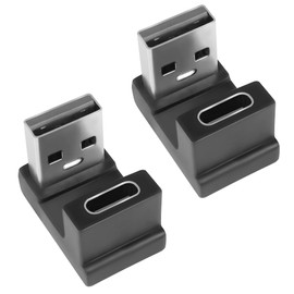 QIANRENON USB 3.1 to USB C U-shaped angle adapter, 10 Gbps USB A male to USB C female 180° angle converter, for OTG data transfer and 3A charging, for laptop tablet, 2 pieces (socket top)