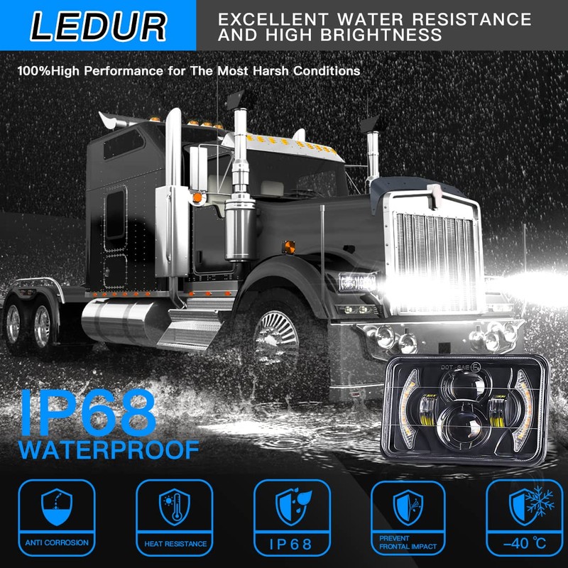 LEDUR 4x6 LED Headlights DOT Approved 4pcs With Turn Signal