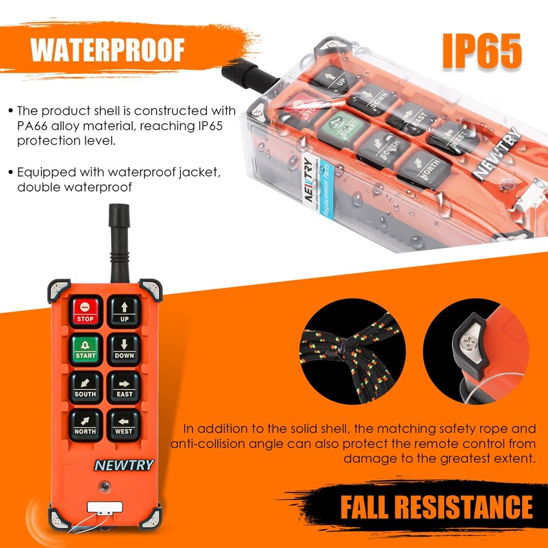 NEWTRY 8 Buttons Wireless Crane Remote Control 12V 2 Transmitters