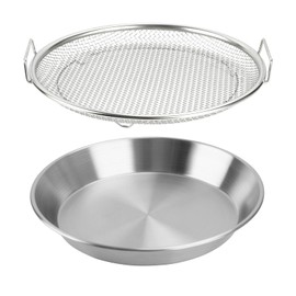 Oil Filter Tray, Stainless Steel Mesh Drain Basket Colanders Air Fryer Accessories for Fried Food Draining Rack Barbecue Grill Tray Net Draining Pan Strainer for Vegetable Dessert (9.5 Inch)