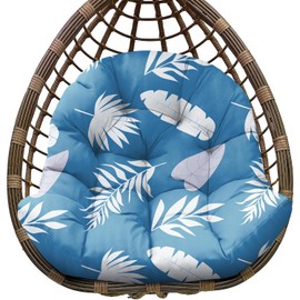 Thick Egg Chair Cushion, Hanging Egg Chair Cushion Replacement, Waterproof Hammock Swing Chairs Cushions for Outdoor Funiture, U-Shaped Cushions for Hanging Eggs Chairs Swing(Blue Leaf)