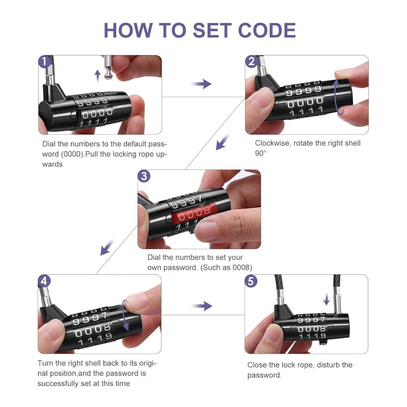 4 Digit Combination Padlock, 6.9 Inch Long Shackle Cable Lock