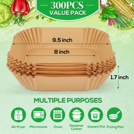 BYKITCHEN 8in Square Disposable Air Fryer Liners, 300PCS Parchment Paper