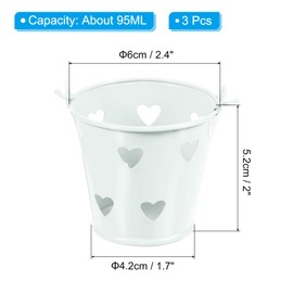 PATIKIL 2.4"x2" Mini Metal Buckets, 3 Pcs Colorful Easter Bucket Small Hollow Heart Shaped Pails for Crafts Party Favors Decoration, White