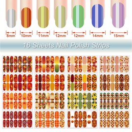 DANNEASY 12 Sheets Nail Wraps Autumn Nail Polish Strips for Women Maple Leaves Self Adhesive Gel Nail Sticker Polish Fingernail Manicure Stickers with Nail File, Cuticle Stick(Classic Style)