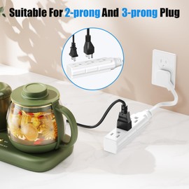 1 FT Short Power Extension Cord, HITRENDS 3 Outlet Extension Cord, 3 Prong Grounded Wire, SJT 16 AWG Flexible Power Cord, 15 Amp, 125V, 1875 Watts, White - 2 Pack