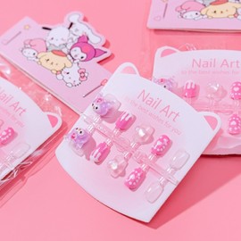 International Girls' Nail Stickers: Kuromi, My Melody, Cinnamoroll - Waterproof DIY Kids' Press-On Nails Free Size/Pink My Melody [Tool Set Included] 20ea