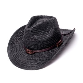 Old Stone Straw Cowboy Cowgirl Hat for Men Women Unisex Summer Winter All Season Wide Brim Sun Hat Dallas Western Style for Safari Fishing Beach Golf Hiking Multipurpose, Chloe Black