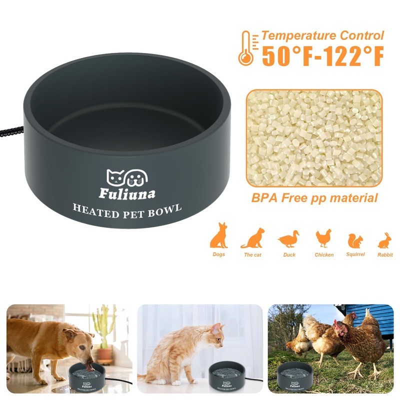Fuliuna Large Heated Water Bowl, Outdoor Heated Dog Bowl with