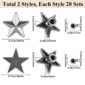 GORGECRAFT 1 Box 40Pcs Star Rivet Studs 2 Styles Antique Silver Pentagram Five-pointed Metal Leather Craft Spikes Decorative Garment Rivets for Leather Wallets Belts Vests Bags Boots Shoes Crafts