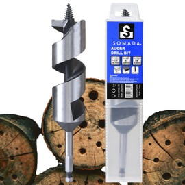 SOMADA 1-1/2-Inch x 8-Inch Auger Drill Bit for Wood, Quick Change Hex Shank 3/8-Inch One Piece, Ship Auger Long Drill Bit for Soft and Hard Wood, Plastic, Drywall and Composite Materials