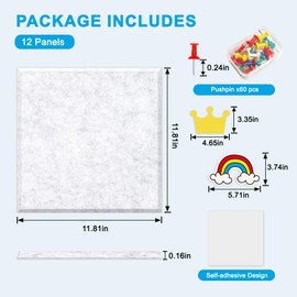 MOSA BEAR Large Cork Board for Wall, 47" x 35" Self Adhesive Cork Board 12 Pack Felt Wall Tiles with 60 Small Push Pins, Bulletin Board for Office Tack Board for Photo Decor, 2 Decor Stickers, Grey