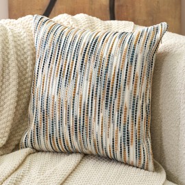 Aeckself Boho Striped Pillow Cover 20x20, Decorative Square Throw Pillow Cover Chenille Neutral Pillowcase for Couch Bedroom Living Room, Yellow Gray