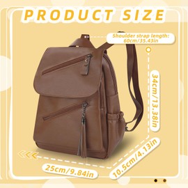 FuninCrea Womens Backpack Leather Casual Daypacks Medium with 5 Zippered Pockets, Women's Fashion Backpacks Flap Design Ladies Backpacks Waterproof Travel Backpack for Work College (Style 1, Brown)