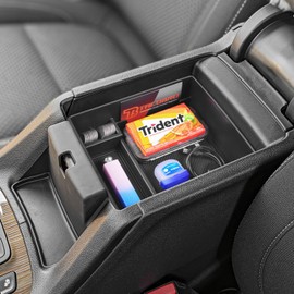 TACOBRO Center Console Organizer Compatible with GMC Acadia 2017 2018 2019 2020 2021 2022 2023 Accessories, Armrest Insert Secondary Storage Box ABS, Black Trim