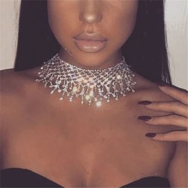 YERTTER Dainity Full Rhinestone Chunky Chain Diamond Gold Chain Collar Statement Tassel Crystal Choker Necklace Adjustable for Party Music Bar Women Girls （Gold 1）