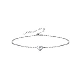 Silvora S925 Silver Mini Letter A-Z Small Initial Heart Pendant Name Anklet/Bracelets for Women Girls 22 cm + 5 cm Extension Chains, 22 inches, Sterling Silver