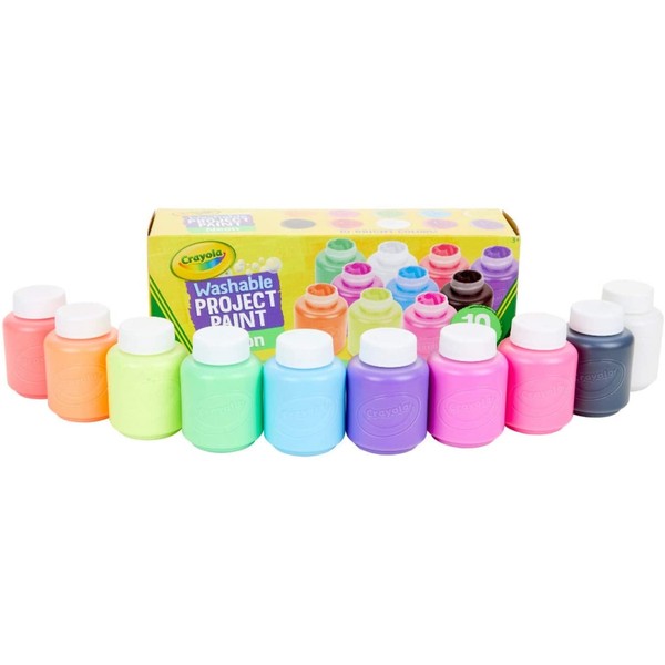Crayola Washable Kids Paint Set, 2oz Bottles, 10 Count, Assorted Neon