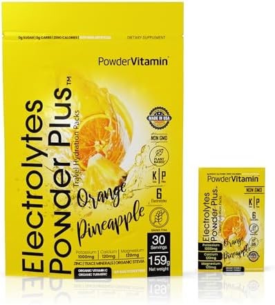 PowderVitamin Electrolytes Powder Plus, Keto, naranja piña, sin azúcar, 1000 mg de potasio, 120 mg de calcio, 120 mg de magnesio, sin OGM, cero
