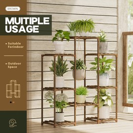Bamworld Hanging Plant Stand Indoor Large Plant Shelf Outdoor Plant Rack Wooden Tiered Plant Holder for Multiple Plants for Window Garden Balcony Patio Living Room