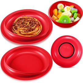 4 Pcs Adaptive Spill Proof Scoop Plates and Bowls with Non Skid Bottom High-Low Adaptive Dish Disabled Self Feeding Dinnerware for Elderly Disabled Handicapped Parkinsons Dementia Stroke Tremor(Red)