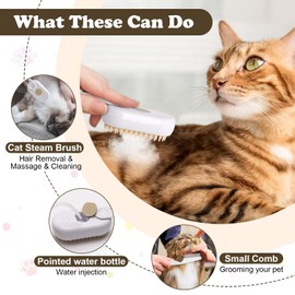 Zhaoyao Cat Steam Brush with Water bottle and Flea Comb, 3 in 1 Pet Steam Brush for Shedding and Massaging, Rechargeable Steam Brush for Cats, Misty Brush for Dogs, Cat Brush with Steam