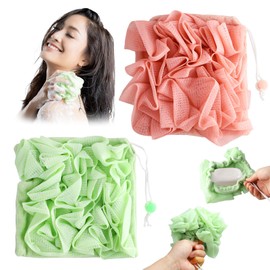 2 PCS Soap Bar Loofah,2 in 1 Loofah Washcloth Combo,Bath Sponge with Drawstring,That Holds Bar Soap,for Cleansing and Smooth Skin(Pink,Green)