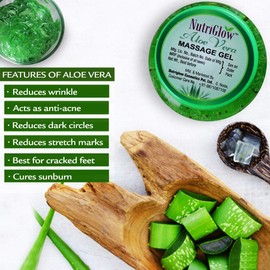 Nutriglow Gel de aloe vera ideal para la cara, el cabello, el acné, las quemaduras solares, las picaduras de insectos, las erupciones cutáneas, la piel brillante y radiante, el gel hidratante alivia la picazón y la irritación de la piel, no pegajoso, 100 