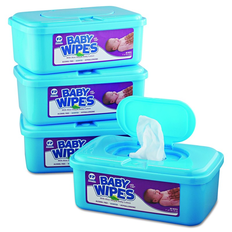 Royal RPBWU80 Baby Wipes Tub, White, 80 Per Tub (Case