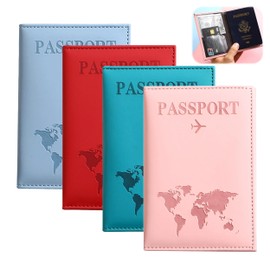SJDOFU Passport Holder, Pack of 4 Travel Wallet for Bank Cards, Credit Cards, Passports, Travel Documents, Wallet Organiser (Pink, Red, Blue, Peacock Blue)