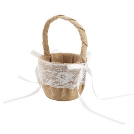 ANKROYU Wedding Flower Girl Basket Elegant Satin Decorated with Flower and Bow Romantic Decorative Basket for Wedding Processional Nieces Daughters Cotton Linen Material 22x13cm