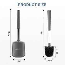 SetSail Toilet Brush and Holder, Self Closing Lid Toilet Bowl Brushes Holder and Extra Long Handle Ventilated Toilet Brush Set for Bathroom Cleaning, Nylon Bristles, Grey