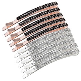 HQdeal Pack of 10 Crystal Hair Pins, Rhinestone Bobby Pin, Diamond Hair Clips, Silver Black Hair Pins, Metal Hair Clip, Hair Accessories, Decoration for Women, Girls