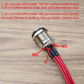 Gebildet 2pcs Wired 12mm Waterproof Instant Metal Push Button 3 Pin NO/NC Push Button On/Off 1A 12V/24V/125V/250V AC (High Head)
