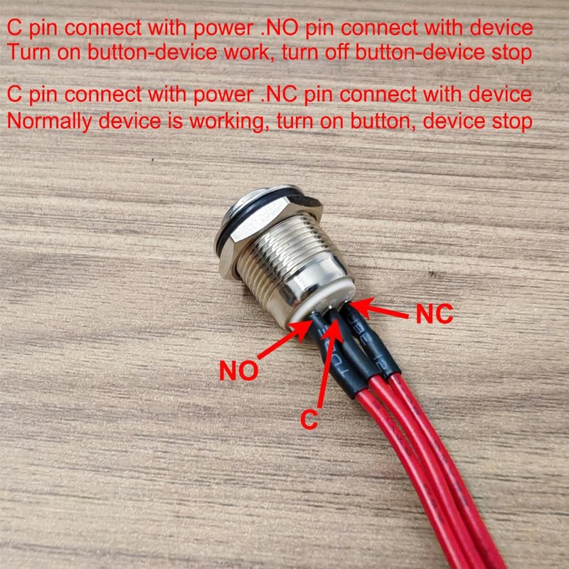 Gebildet 2pcs Wired 12mm Waterproof Instant Metal Push Button 3