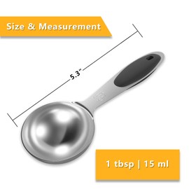 LEIFENY 2PCS 1 Tbsp(3tsp, 1/2oz, 15ml) Single Measuring Spoon with Black Silicone Grip, Stainless Steel Individual Measure Scoop Only