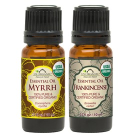 US Organic 100% Pure Myrrh, Frankincense Essential Oil Combo Pack - Directly sourced from The Horn of Africa - USDA Certified Organic - Use Topically or in Diffuser (10 ml Combo)
