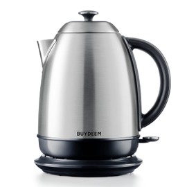 BUYDEEM K640 Stainless Steel Electric Tea Kettle with Auto Shut-Off and Boil Dry Protection, 1.7 Liter Cordless Hot Water Boiler with Swivel Base, 1440W,Retro Silver