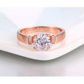 Camimi Anillo Compromiso  Oro Rosa Gran Zirconia Cuadrada Premium