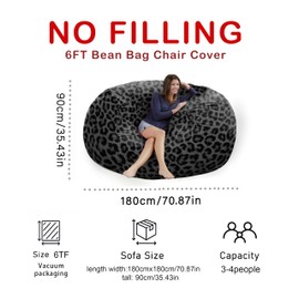 HOWSEESNOW 6FT Giant Bean Bag Chair Cover - Soft Fluffy Dutch Velvet Bean Bag Bed (No Filling, Cover Only), Comfy 6FT Bean Bag Cover, Oversized Lazy Sofa Cover