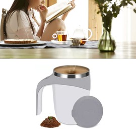 CYSFETENA Self-Stirring Cup 380 ml, Automatic Magnetic Stirring Coffee Cup Made of 304 Stainless Steel, Self-Mixing Cup with Lid for Coffee, Tea and Hot Drinks for Home Office