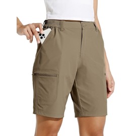 Willit Women's 10" Hiking Cargo Shorts Stretch Golf Active Long Shorts Quick Dry Outdoor Summer Deep Khaki L