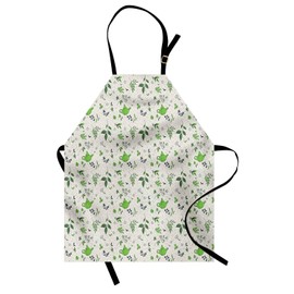 Ambesonne Jasmine Apron, Exotic Herbal Tea Concept Green Tea and Jasmine Leaves, Unisex Kitchen Bib Apron with Adjustable Neck for Cooking Baking Gardening, Lime Green Pale Sage Green Dark Teal