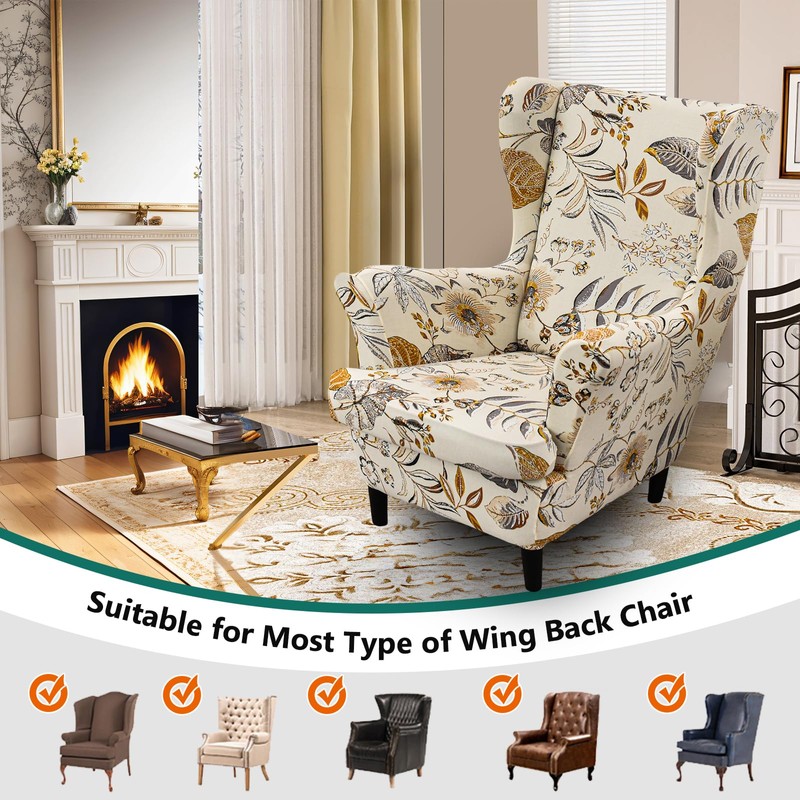 NILUOH Wing Chair Slipcovers 2 Pieces Stretch Spandex Wingback Chair
