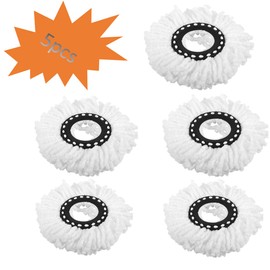 5PCS Microfiber Replacement Mop Head Spin Mop Head Replacement 5-Pack, Microfiber Refill Heads Universal for 360 Spin Magic Mopping, Round Shape Standard Size White