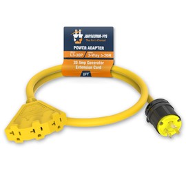 L5-30/TT-30/L14-30 to Triple 5-20R Generator Power Cord Adapter, by Journeyman Pro | 30A to 20A/15amp /110V 3-Way Splitter | 3-Prong RV Distribution Cords (L5-30P)
