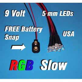 n/a 10 x LED - 5mm PRE WIRED LEDS 9 VOLT RGB Slow changing (Red/Green/Blu