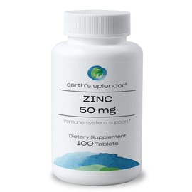 Earth's Splendor Immune Support Dietary Supplements, with Zinc 50mg, Helps Maintain Skin Health, Wheat Free, No Artificial Color or Flavor, Mineral Supplements for Men & Women (100 Tablets)