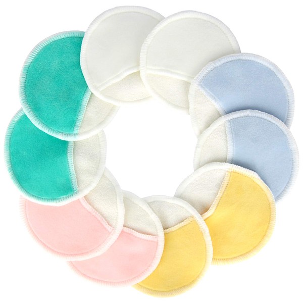 10pcs Organic Bamboo Makeup Remover Pads with Finger Pocket - 3 Layer Reusable Natural Cotton Rounds with Laundry Bag for Eye Makeup Remove Face Wipe (5 Color: White Yellow Blue Green Pink)